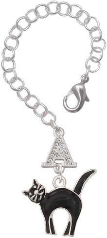 Delight Jewelry Silvertone Black Standing Cat - Silvertone Crystal Initial Charm Accessory for Tumblers and Thermal Cups in Saudi Arabia