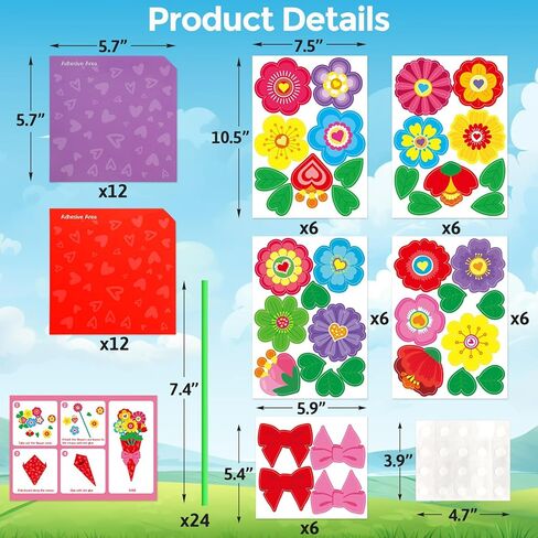 WorldBazaar Valentine’s Day Flower Bouquet Craft for Kids 24Pcs DIY Valentine Heart Floral Paper Craft Classroom School Exchange Gift Party Favors in Saudi Arabia