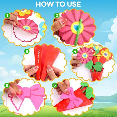 WorldBazaar Valentine’s Day Flower Bouquet Craft for Kids 24Pcs DIY Valentine Heart Floral Paper Craft Classroom School Exchange Gift Party Favors in Saudi Arabia