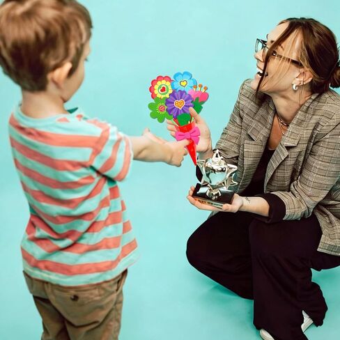 WorldBazaar Valentine’s Day Flower Bouquet Craft for Kids 24Pcs DIY Valentine Heart Floral Paper Craft Classroom School Exchange Gift Party Favors in Saudi Arabia