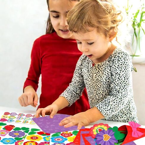 WorldBazaar Valentine’s Day Flower Bouquet Craft for Kids 24Pcs DIY Valentine Heart Floral Paper Craft Classroom School Exchange Gift Party Favors in Saudi Arabia