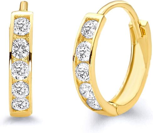 14K أبيض حقيقي 2 مم سماكة قناة CZ مجموعة أقراط Hoop Huggie (12 × 12 مم) in Saudi Arabia