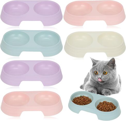 Toyvian 8pcs Non-Spill Double Cat Feeding Bowls Set, Candy Color Plastic Pet Food and Water Bowls for Kittens and Cats, Anti-tip Design for Home and Travel Use in Saudi Arabia