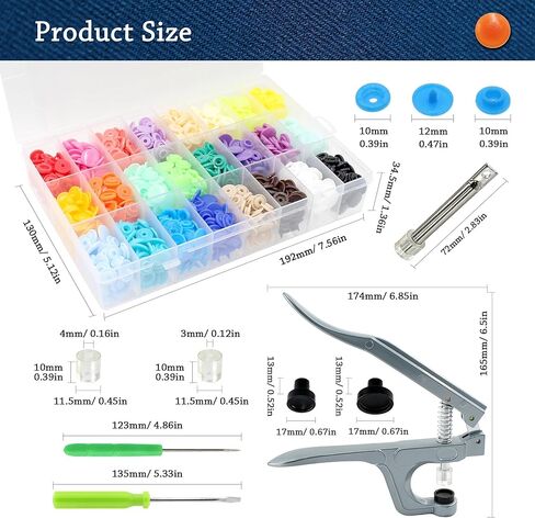 SHRJ 360 Sets T5 Snaps Buttons No Sew Plastic Snaps Fasteners with Pliers Tools 24 Colors Snap Fasteners Buttons Kit for Sewing Clothes Fabric DIY Crafting (with Pliers Tool) in Saudi Arabia