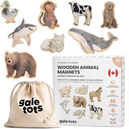 Aesthetic Wooden Animal Magnets for Kids (Ages 2+) – Montessori-Inspired Fridge Magnets for Toddlers with Realistic Watercolor Animals – 19 Neutral Pieces in Saudi Arabia