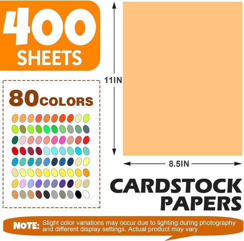 400 Sheets 8.5" X 11" Colored Cardstock, 80 Assorted Colors 180 GSM/65 LB Construction Paper Card Stock Printer Paper for Printing, Card Making, DIY Crafts, Kids School Supplies,Party Decorations in Saudi Arabia
