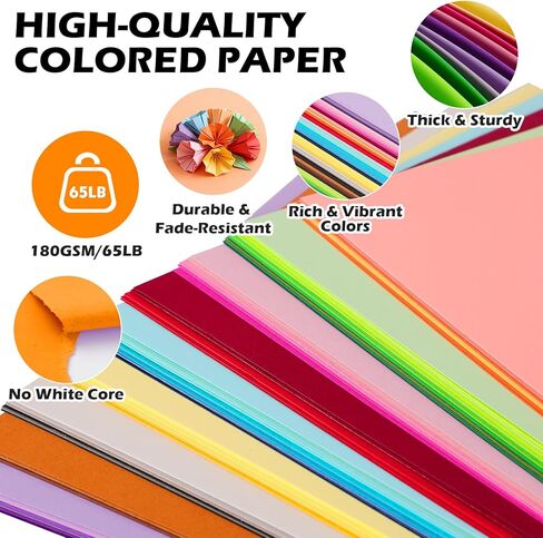 400 Sheets 8.5" X 11" Colored Cardstock, 80 Assorted Colors 180 GSM/65 LB Construction Paper Card Stock Printer Paper for Printing, Card Making, DIY Crafts, Kids School Supplies,Party Decorations in Saudi Arabia