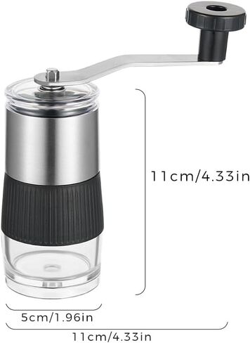 1 Pcs Manual Coffee Grinder, 11cm Height, Stainless Steel and Glass Construction in Saudi Arabia