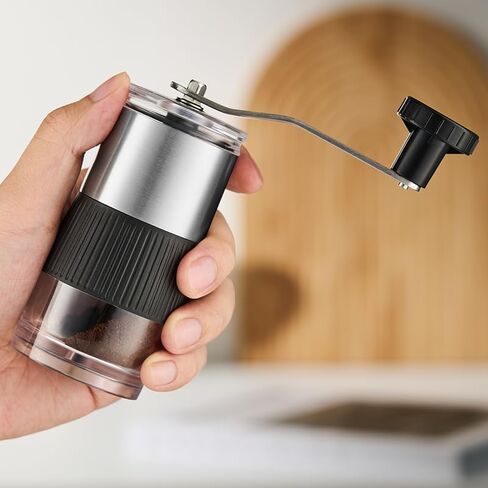1 Pcs Manual Coffee Grinder, 11cm Height, Stainless Steel and Glass Construction in Saudi Arabia
