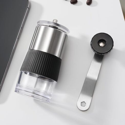 1 Pcs Manual Coffee Grinder, 11cm Height, Stainless Steel and Glass Construction in Saudi Arabia