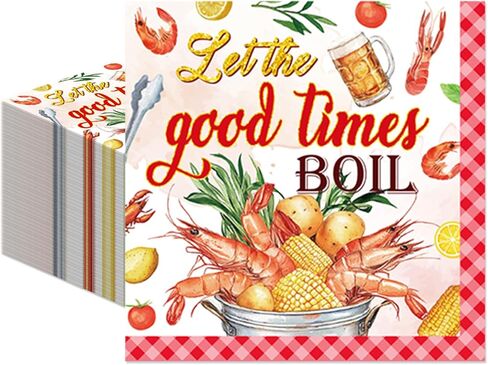 100Pcs Let The Good Times Boil Napkins Crawfish Boil Party Supplies Freedom Lobster Seafood Boil Birthday Theme Disposable Luncheon Dinner Table Decor Supplies Napkins 6.5" x 6.5" in Saudi Arabia