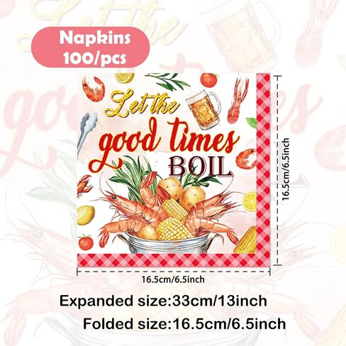 100Pcs Let The Good Times Boil Napkins Crawfish Boil Party Supplies Freedom Lobster Seafood Boil Birthday Theme Disposable Luncheon Dinner Table Decor Supplies Napkins 6.5" x 6.5" in Saudi Arabia