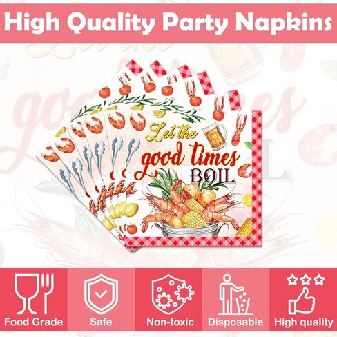 100Pcs Let The Good Times Boil Napkins Crawfish Boil Party Supplies Freedom Lobster Seafood Boil Birthday Theme Disposable Luncheon Dinner Table Decor Supplies Napkins 6.5" x 6.5" in Saudi Arabia