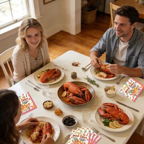 100Pcs Let The Good Times Boil Napkins Crawfish Boil Party Supplies Freedom Lobster Seafood Boil Birthday Theme Disposable Luncheon Dinner Table Decor Supplies Napkins 6.5" x 6.5" in Saudi Arabia