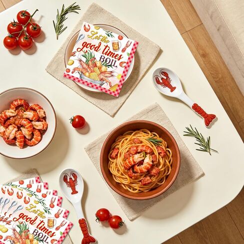 100Pcs Let The Good Times Boil Napkins Crawfish Boil Party Supplies Freedom Lobster Seafood Boil Birthday Theme Disposable Luncheon Dinner Table Decor Supplies Napkins 6.5" x 6.5" in Saudi Arabia