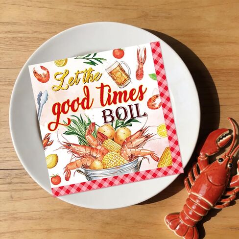 100Pcs Let The Good Times Boil Napkins Crawfish Boil Party Supplies Freedom Lobster Seafood Boil Birthday Theme Disposable Luncheon Dinner Table Decor Supplies Napkins 6.5" x 6.5" in Saudi Arabia