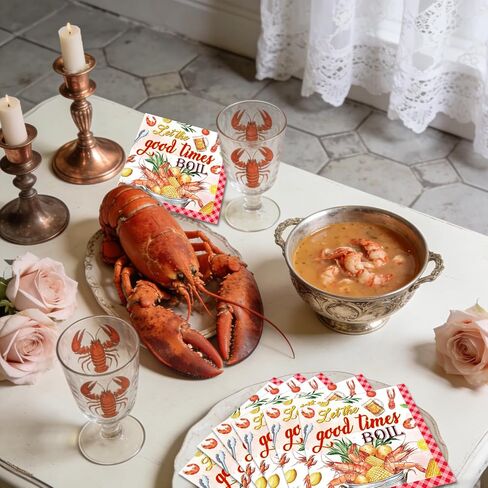 100Pcs Let The Good Times Boil Napkins Crawfish Boil Party Supplies Freedom Lobster Seafood Boil Birthday Theme Disposable Luncheon Dinner Table Decor Supplies Napkins 6.5" x 6.5" in Saudi Arabia