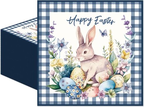 50Pcs Happy Easter Party Napkins Watercolor Bunny Rabbit Flower Egg Party Decorations Spring Floral Theme Party Supplies Disposable Drink Luncheon Dinner Table Decor Supplies Napkins 6.5" x 6.5" in Saudi Arabia