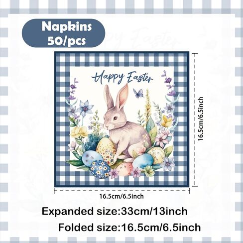 50Pcs Happy Easter Party Napkins Watercolor Bunny Rabbit Flower Egg Party Decorations Spring Floral Theme Party Supplies Disposable Drink Luncheon Dinner Table Decor Supplies Napkins 6.5" x 6.5" in Saudi Arabia