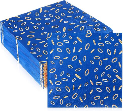 Honoson 100 Pack Blue with Gold Ring Print Napkins 13 x 13 Inch Disposable 3-ply Paper Napkins for Video Game Themed Kids Birthday Baby Shower Wedding Party Tableware Supplies in Saudi Arabia