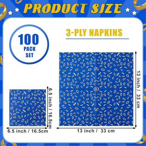 Honoson 100 Pack Blue with Gold Ring Print Napkins 13 x 13 Inch Disposable 3-ply Paper Napkins for Video Game Themed Kids Birthday Baby Shower Wedding Party Tableware Supplies in Saudi Arabia