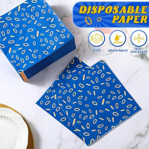 Honoson 100 Pack Blue with Gold Ring Print Napkins 13 x 13 Inch Disposable 3-ply Paper Napkins for Video Game Themed Kids Birthday Baby Shower Wedding Party Tableware Supplies in Saudi Arabia