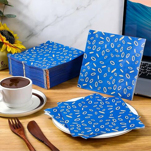 Honoson 100 Pack Blue with Gold Ring Print Napkins 13 x 13 Inch Disposable 3-ply Paper Napkins for Video Game Themed Kids Birthday Baby Shower Wedding Party Tableware Supplies in Saudi Arabia