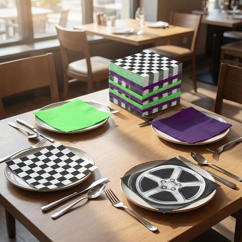 Epakh 100 Pcs Monster Truck Napkins Monster Party Paper Napkins Green Purple Racing Car Disposable Tissue Black and White Checked Themed Dinner Napkin for Racing Car Birthday Supplies in Saudi Arabia