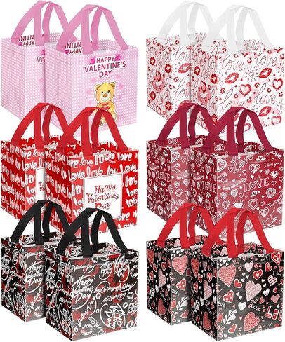 JWSCYSY 12Pack Happy Valentine's Day Reusable Tote Bags, Non-Woven Valentines Gift Bags with Handles for Valentine Party Favor, Gift Wrapping. in Kuwait