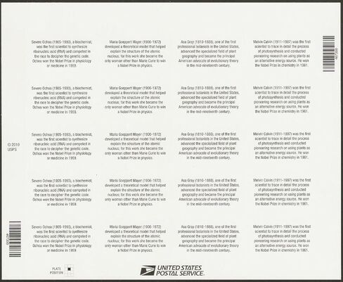 American Scientists 2011 Sheet of 20 Mint US Postage Stamps 4541-4544 in Saudi Arabia