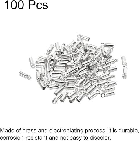 PATIKIL 100Pcs Cord End Caps 1.2mm End Cap Barrel Beads Kumihimo End Caps Brass for Leather Cord, Tassels, Jewelry Making 2mm Length Silver in Saudi Arabia