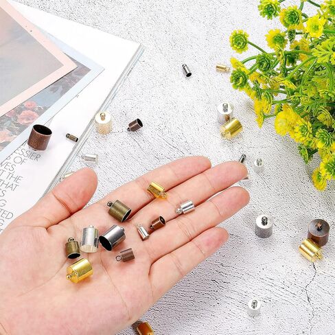 PATIKIL 100Pcs Cord End Caps 1.2mm End Cap Barrel Beads Kumihimo End Caps Brass for Leather Cord, Tassels, Jewelry Making 2mm Length Silver in Saudi Arabia