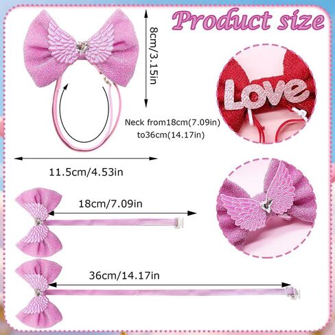 2Pcs Dog Hair Bow Headband for Small Medium Dogs, Adjustable Love Heart Pet Dog Hair Bow Headband for Pets Puppy Cats Valentine's Day Grooming Accessories (Love and Wings) in Saudi Arabia