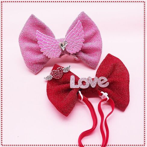 2Pcs Dog Hair Bow Headband for Small Medium Dogs, Adjustable Love Heart Pet Dog Hair Bow Headband for Pets Puppy Cats Valentine's Day Grooming Accessories (Love and Wings) in Saudi Arabia