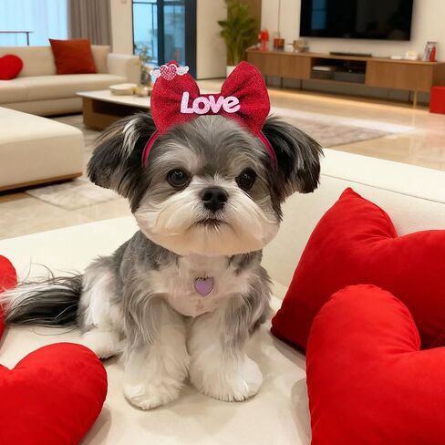 2Pcs Dog Hair Bow Headband for Small Medium Dogs, Adjustable Love Heart Pet Dog Hair Bow Headband for Pets Puppy Cats Valentine's Day Grooming Accessories (Love and Wings) in Saudi Arabia