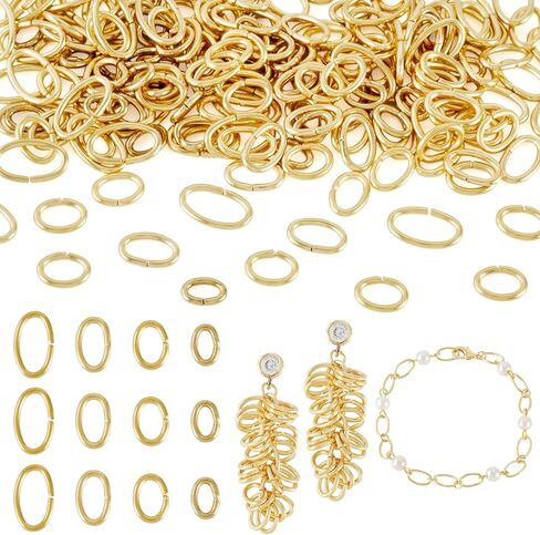 200 قطعة من حلقات القفز البيضاوية المصنوعة من الفولاذ المقاوم للصدأ من Craftdady، نتائج DIY مطلية بالذهب عيار 18 قيراط، حلقات قفز بيضاوية مغلقة لصنع قلادة سوار يدوية الصنع 4 أنماط، 4-6x6-10 مم in Saudi Arabia