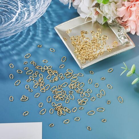 200 قطعة من حلقات القفز البيضاوية المصنوعة من الفولاذ المقاوم للصدأ من Craftdady، نتائج DIY مطلية بالذهب عيار 18 قيراط، حلقات قفز بيضاوية مغلقة لصنع قلادة سوار يدوية الصنع 4 أنماط، 4-6x6-10 مم in Saudi Arabia