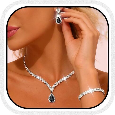 CLOACE Rhinestone Wedding Jewelry Set Silver Sparkly Earrings Bracelet Prom Necklace Jewelry Accessories for Women and Brides in Saudi Arabia