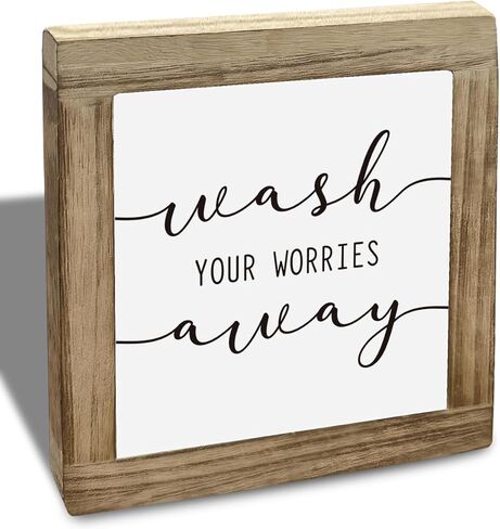 Farmhouse Bathroom Box Box Sign-Gash Works Hours بعيدًا ، ديكور مكتب غرفة الغسيل المضحكة ، ديكور الحمام الملهم ، ديكور غسل المرحاض الأخضر ، ديكورات الطاولة ، 5.9x5.9x0.7inches in Saudi Arabia