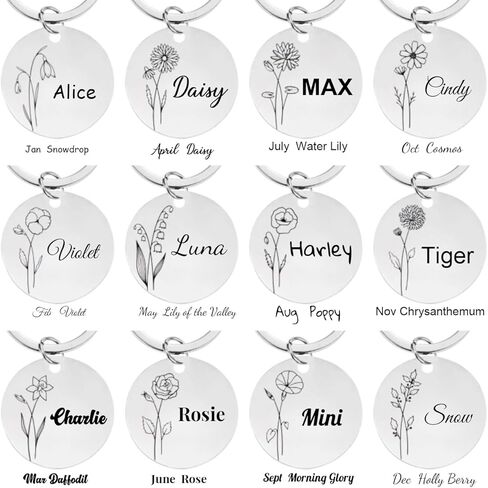 Dogs Cats ID Tags Personalized Designed Birth Month Flower Pets Collar Name Tags Custom Engraved Tags, Anti-Lost Name ID Collar Accessories Collar Charm in Saudi Arabia