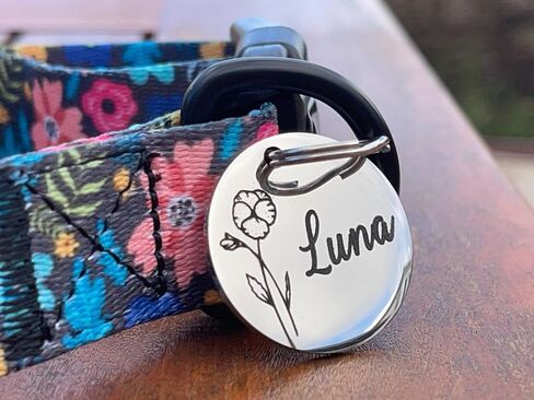 Dogs Cats ID Tags Personalized Designed Birth Month Flower Pets Collar Name Tags Custom Engraved Tags, Anti-Lost Name ID Collar Accessories Collar Charm in Saudi Arabia