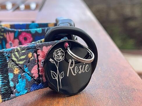 Dogs Cats ID Tags Personalized Designed Birth Month Flower Pets Collar Name Tags Custom Engraved Tags, Anti-Lost Name ID Collar Accessories Collar Charm in Saudi Arabia