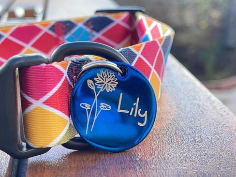 Dogs Cats ID Tags Personalized Designed Birth Month Flower Pets Collar Name Tags Custom Engraved Tags, Anti-Lost Name ID Collar Accessories Collar Charm in Saudi Arabia