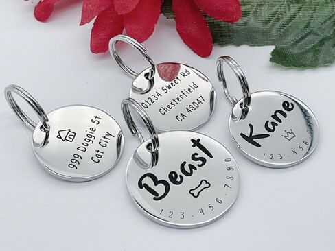 Cats Dogs ID Tags Personalized Cute Symbols Pets Collar Name Accessories Simple Custom Engraved Pet Name Tags Anti-Lost Stainless Steel Charm (Gold) in Saudi Arabia