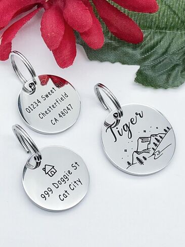 Stainless Steel Pet ID Tags, Personalized Dog Tags and Cat Tags, Engraved on Both Sides, Different Designs, Up to 4 Lines on the Back in Saudi Arabia