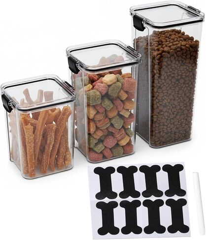 3Pack Pet Food Storage Containers, Airtight Dog Food Storage Container with Locking Clips, Dog Treat Container with a Stickers & Pen for Customizing , for Pet,Bird Seeds,Dog & Cat Treats(Black) in Saudi Arabia
