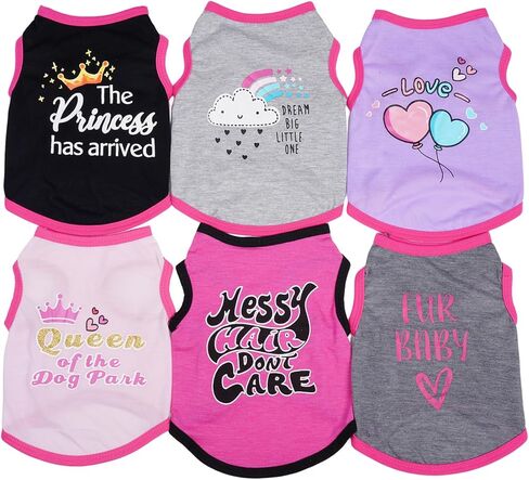 hoyuwak 6 Pieces Girl Dog Shirts Pet T Shirts Funny Dog Summer Printed Clothes Pet Shirts Breathable Puppy Sleeveless Outfit in Saudi Arabia