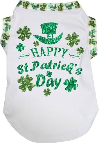 Petitebella High-Hat Happy St Patrick's Day Puppy Dog Shirt (Black/Green Hemmed, Large) in Saudi Arabia