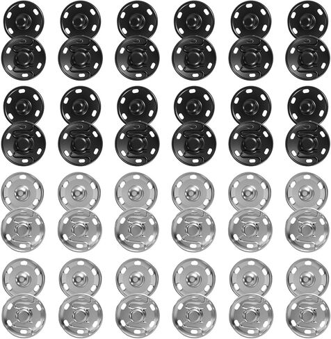 TIESOME 24 Pairs Large Press Studs, 21mm Press Studs for Clothing Sew-On Snap Fasteners, Heavy Duty Metal Black & Silver for Jackets, Coats, Bags, Repair & DIY Crafts in Saudi Arabia