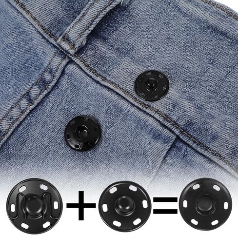 TIESOME 24 Pairs Large Press Studs, 21mm Press Studs for Clothing Sew-On Snap Fasteners, Heavy Duty Metal Black & Silver for Jackets, Coats, Bags, Repair & DIY Crafts in Saudi Arabia